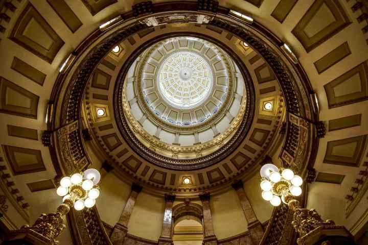 Photo of Colorado State Capitol's rotunda interior looking up at the dome